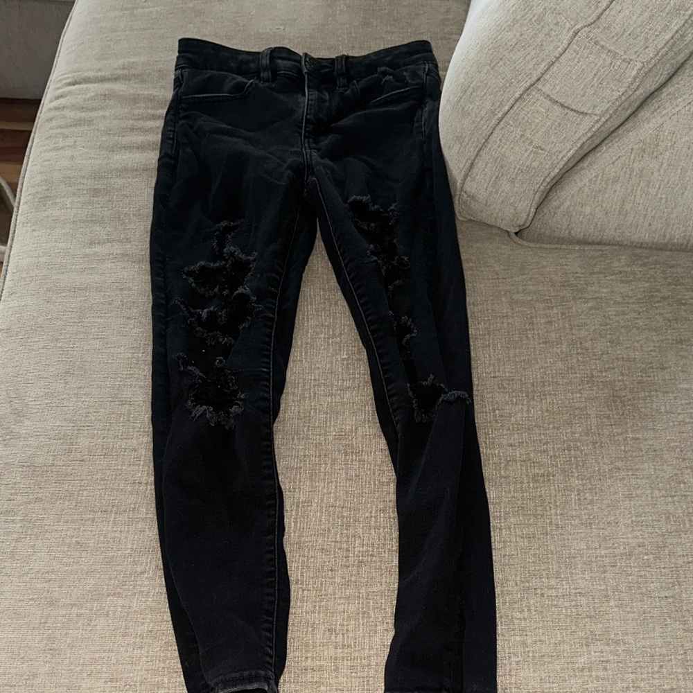 American Eagle Outfitters Black Skinny Distressed Jeans